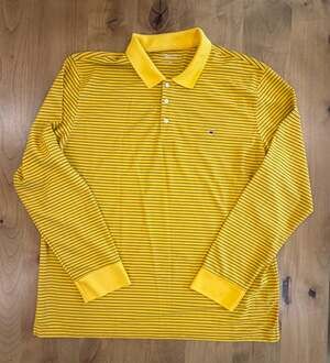 Crown & Ivy Men's Long Sleeve Striped Polo Shirt Yellow XL